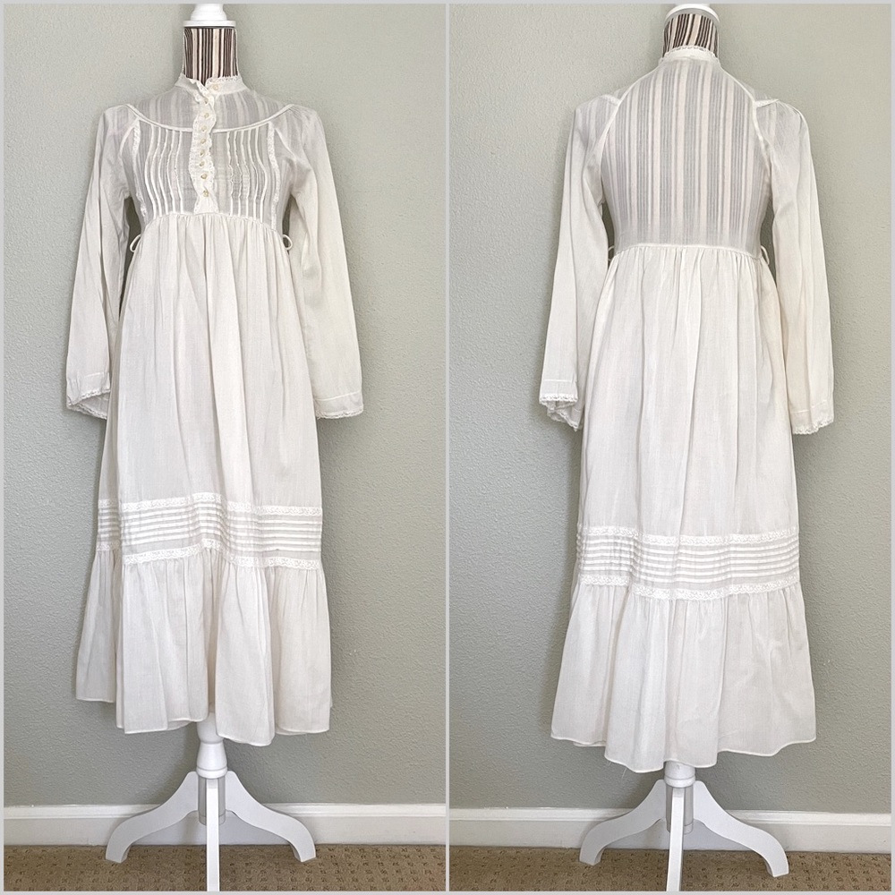 Vintage Cottagecore Midi Prairie Dress Cream XS